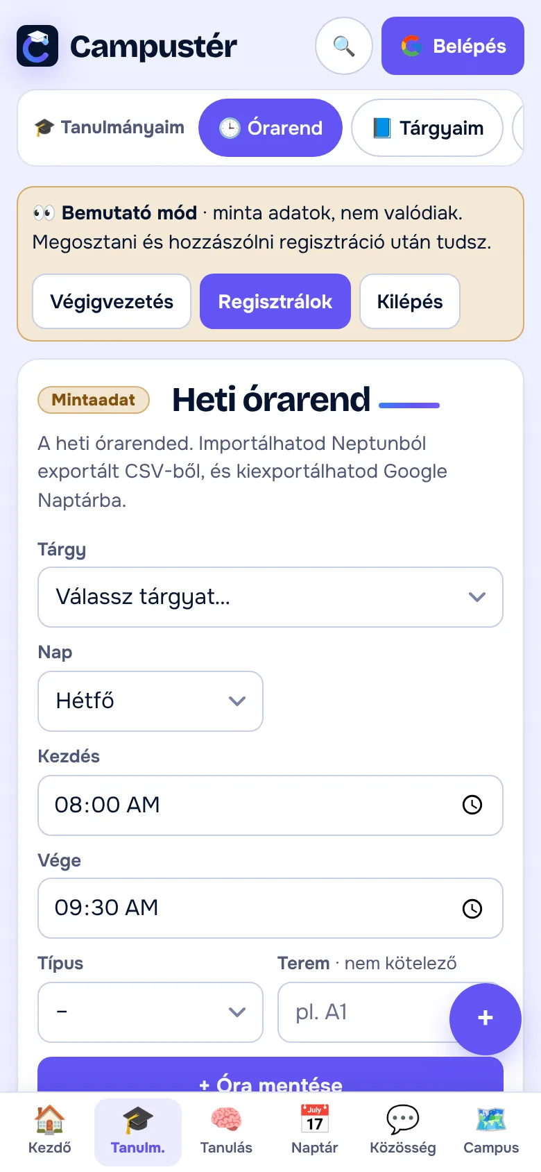 Órarend telefonon